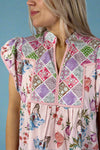 Mixed Print Midi Dress - Pink