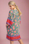 Border Printed Challis Dress - Teal