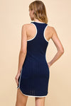 Textured Front Zipper Dress - Navy