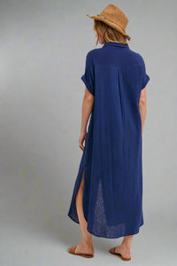 Button Up Maxi Shirt Dress - Indigo