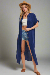 Button Up Maxi Shirt Dress - Indigo
