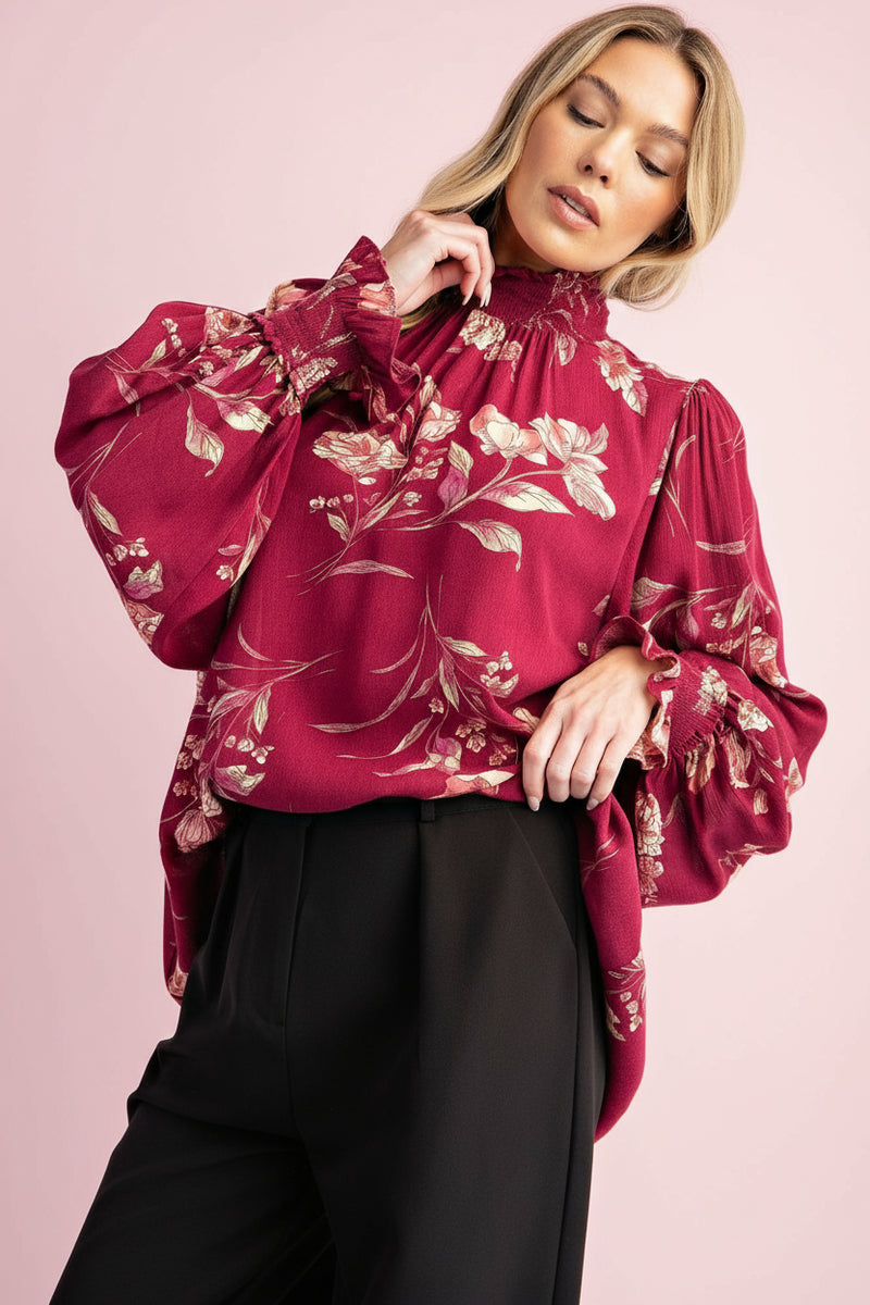 Gauze Mock Neck Blouse - Plum