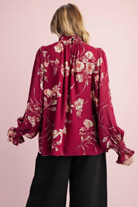 Gauze Mock Neck Blouse - Plum