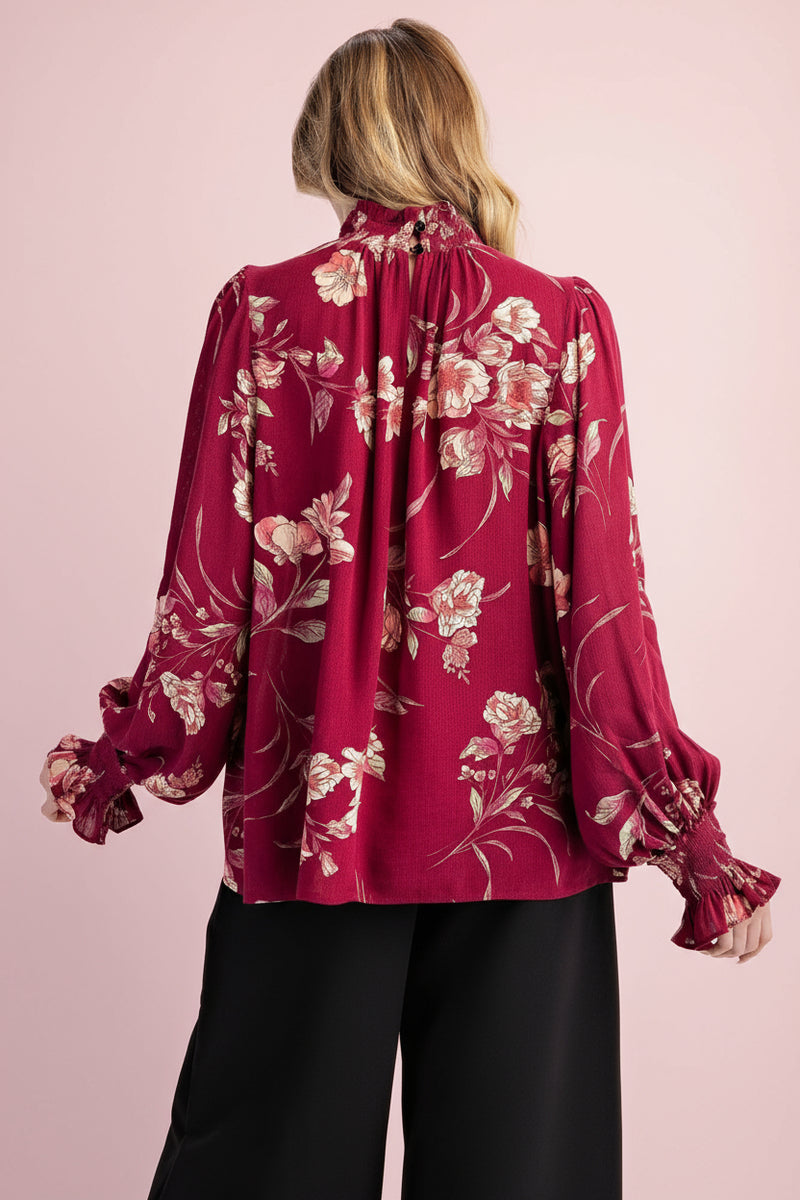 Gauze Mock Neck Blouse - Plum