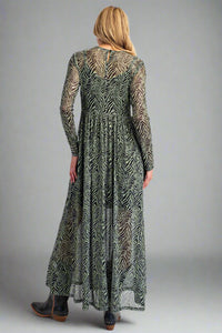 Sheer Animal Print Dress - Sage