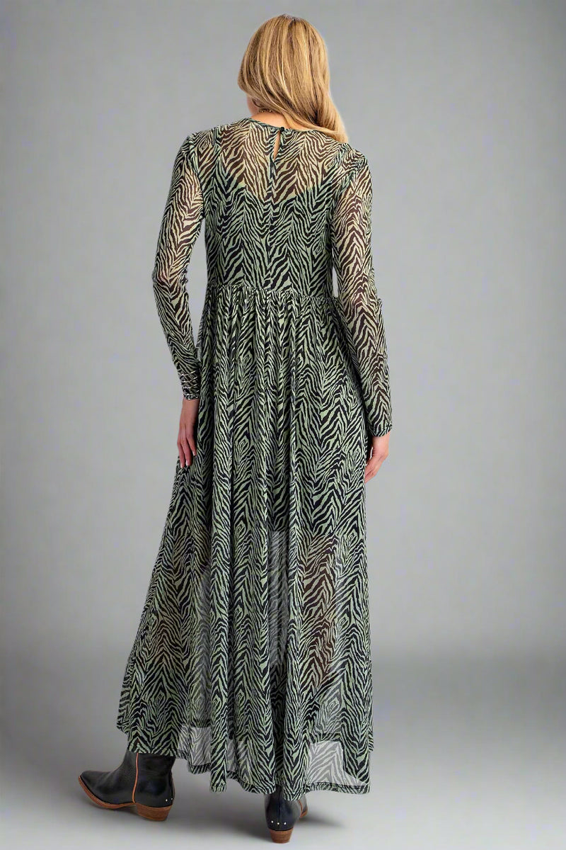 Sheer Animal Print Dress - Sage
