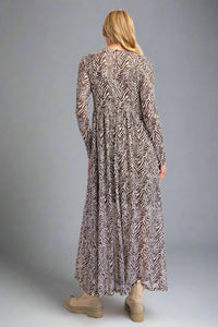 Sheer Animal Print Dress - Brown