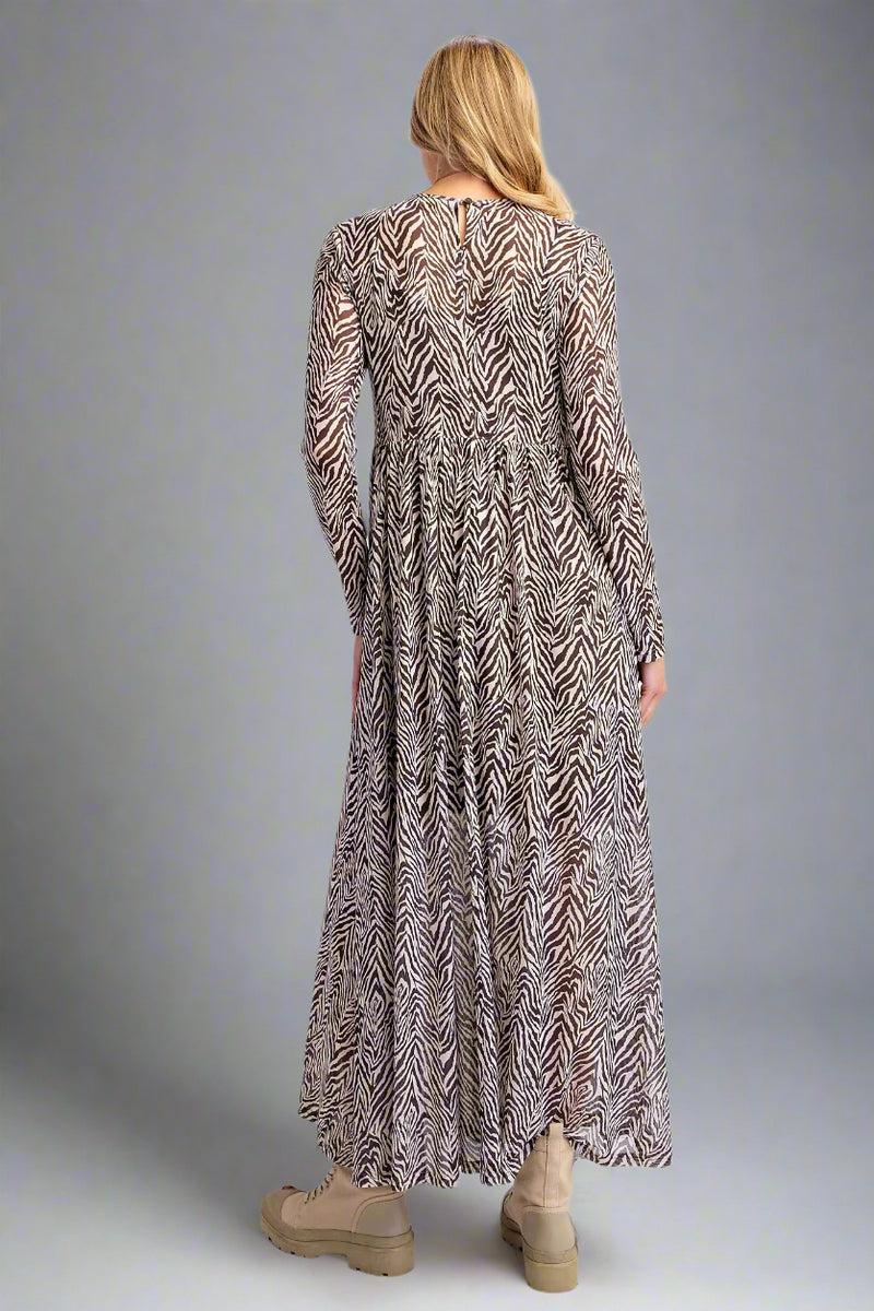 Sheer Animal Print Dress - Brown