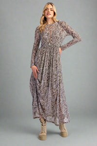 Sheer Animal Print Dress - Brown