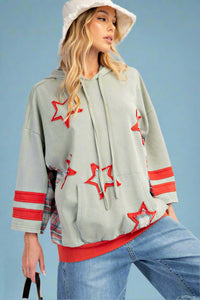 Star Patch Mineral Wash Hoodie - Sage