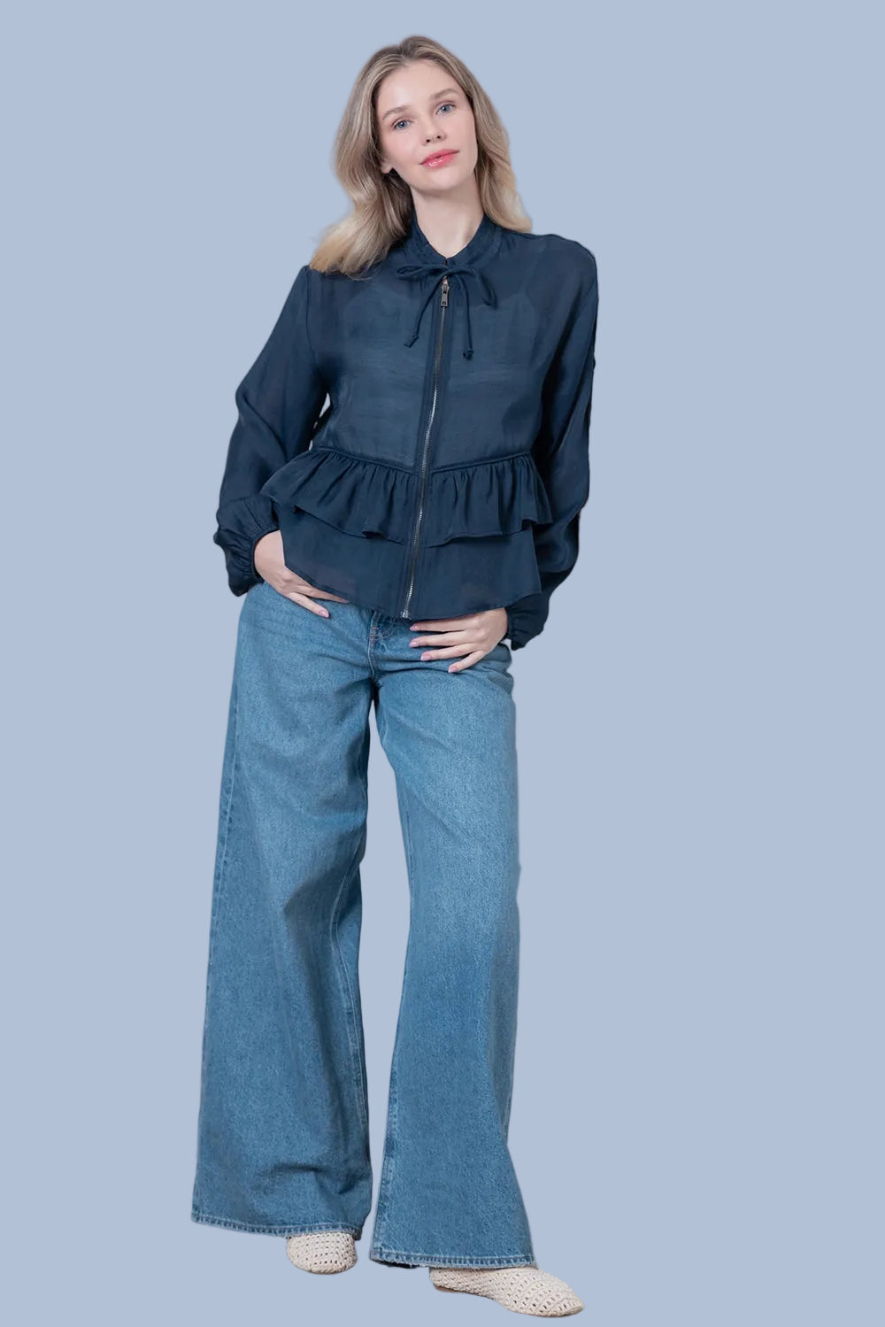 Sheer Tiered Top - Navy