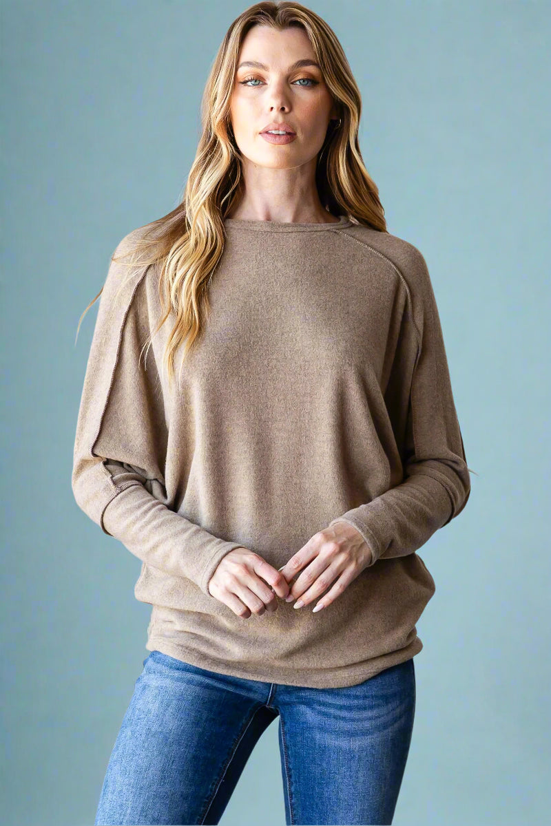 Casual Cozy Dolman Sweater - Camel