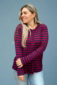 Long Sleeve Stripe Top Purple