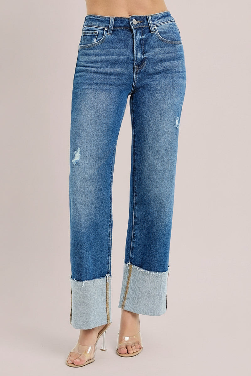 High Rise Ankle Wide Cuffed Jeans R12