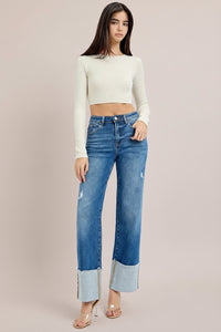 High Rise Ankle Wide Cuffed Jeans R12