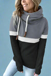 Colorblock Hooded Drawstring Sweatshirt - Black