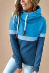 Colorblock Hooded Drawstring Sweatshirt - Blue