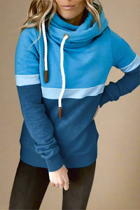 Colorblock Hooded Drawstring Sweatshirt - Blue
