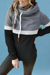 Colorblock Hooded Drawstring Sweatshirt - Black