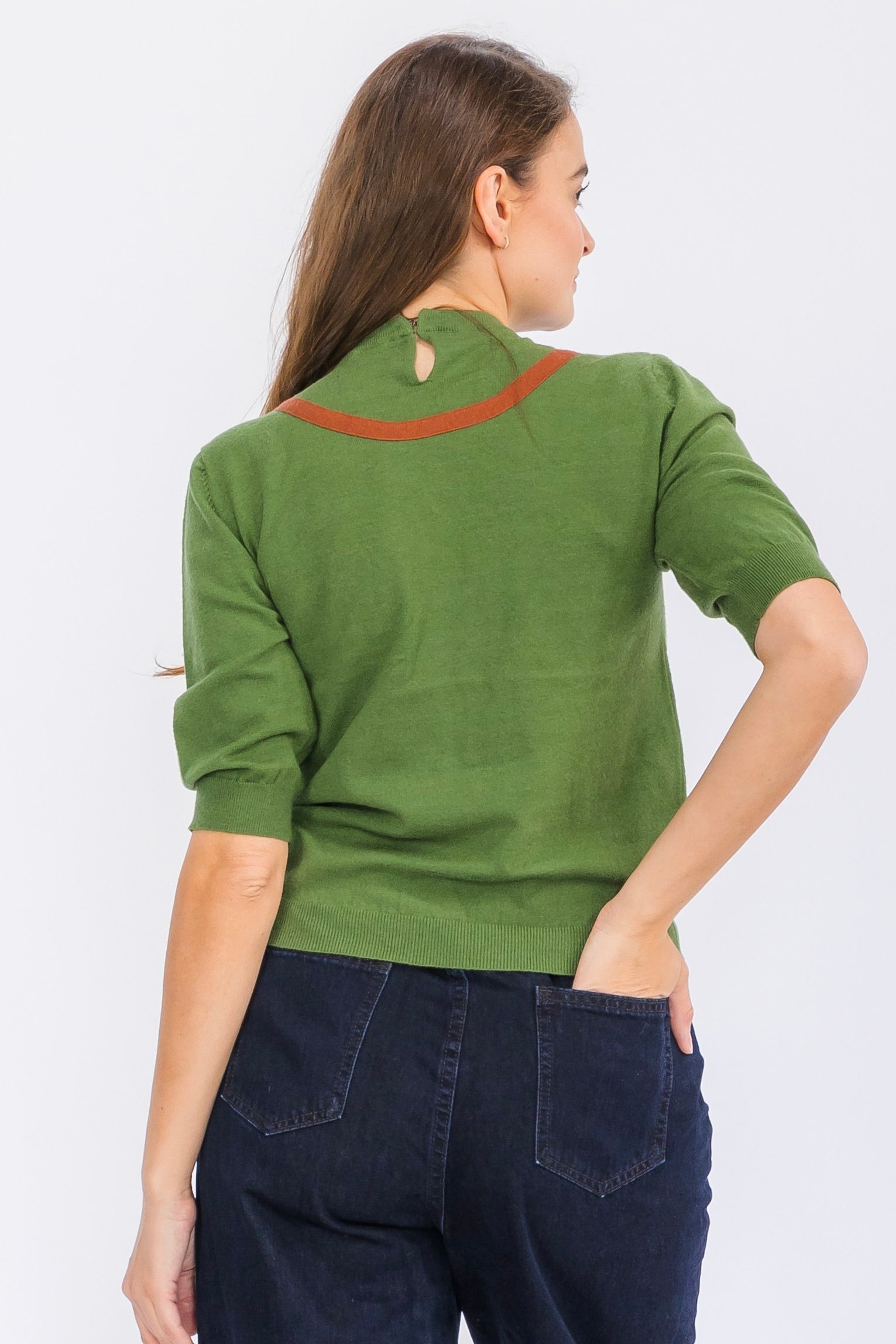 Contrast Piping Knit Top - Green