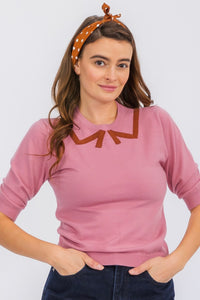 Contrast Piping Knit Top - Rose