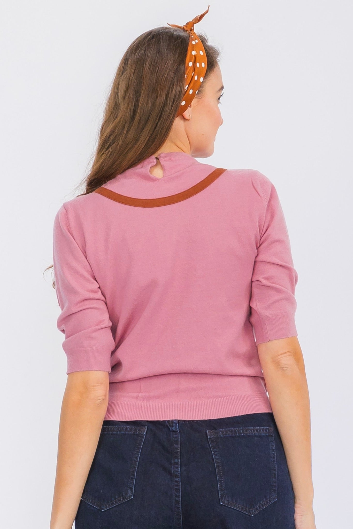 Contrast Piping Knit Top - Rose