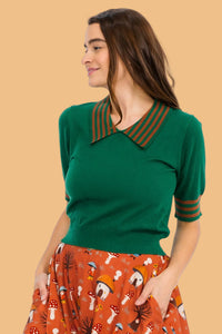 Collared Sweater Top - Green