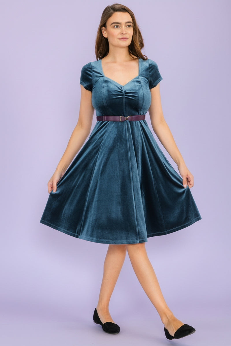 Sweetheart Velvet Dress - Teal