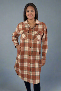 Rust, Cream & Brown Plaid Long Flannel