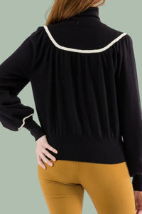 Contrast Piping Turtleneck - Black
