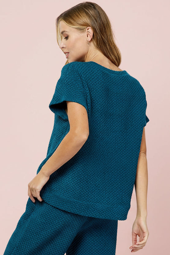 Textured Short Sleeve Top - Teal