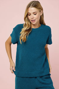 Textured Short Sleeve Top - Teal