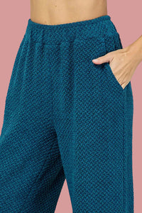 Textured Cropped Pants - Teal