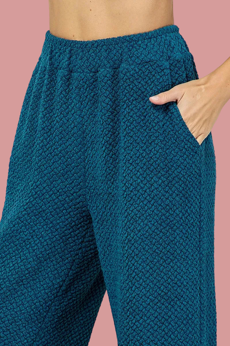 Textured Cropped Pants - Teal