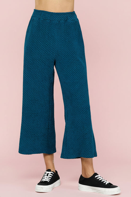 Textured Cropped Pants - Teal