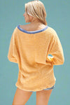 Color Block Fuzzy Sweater Long Sleeve Top Mustard