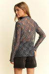 Floral Lace Long Sleeve Top - Charcoal