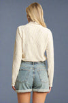 Mock Neck Wave Jacquard Top - Cream