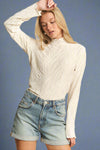 Mock Neck Wave Jacquard Top - Cream