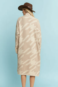 Giant Houndstooth Print Cardigan - Oatmeal