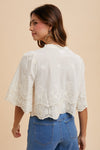 Floral Embroidery Tie Front Blouse - Ivory