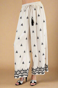 Lightweight Embroidered Pant - Oatmeal