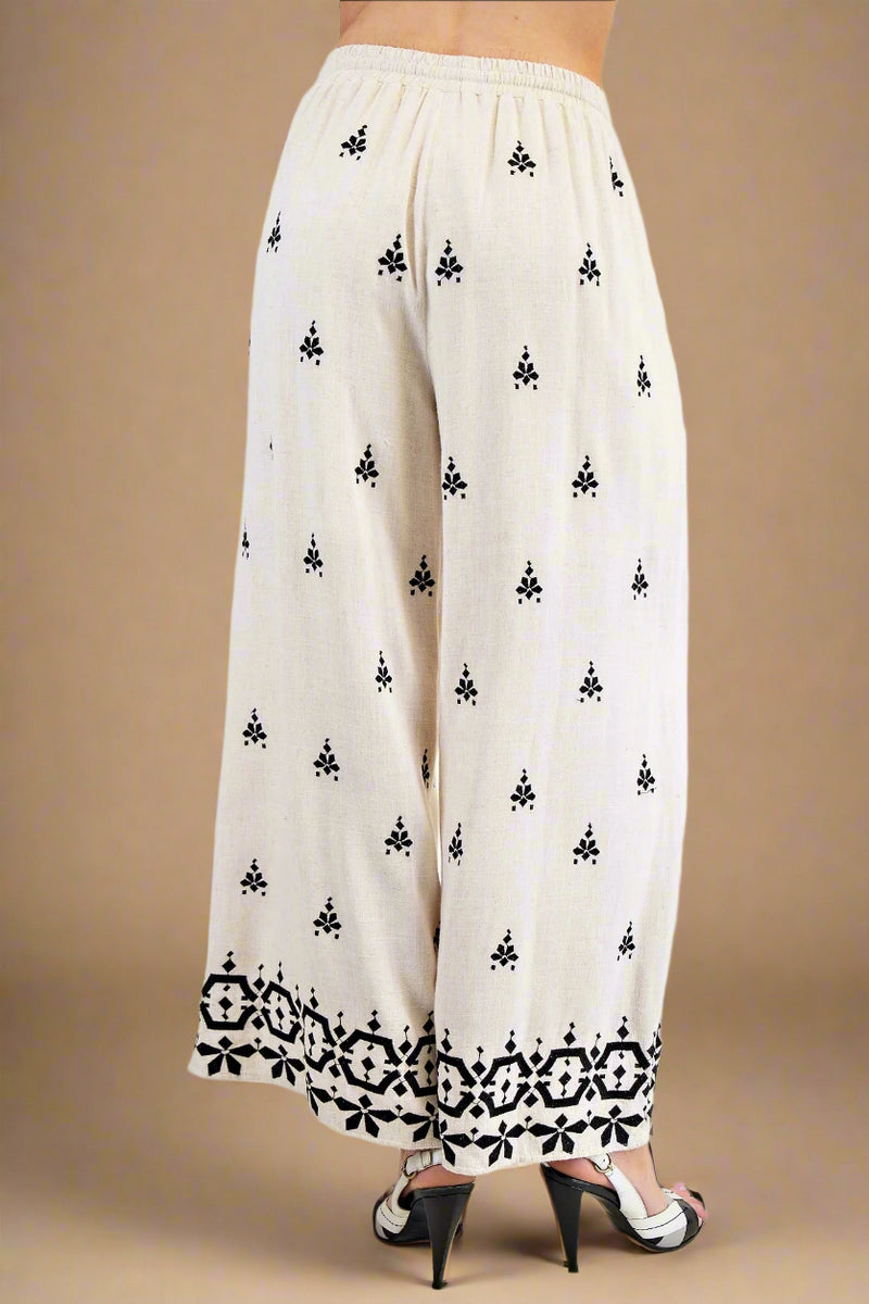 Lightweight Embroidered Pant - Oatmeal