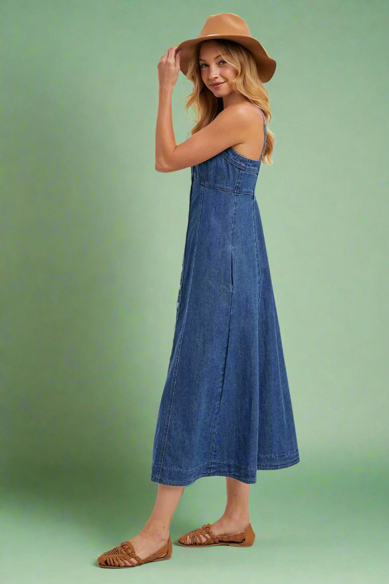 Button Down Denim Dress - Dark Wash