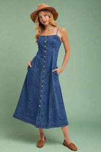 Button Down Denim Dress - Dark Wash