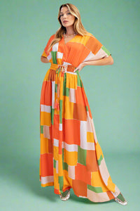 Geometric Maxi Dress - Orange Caramel