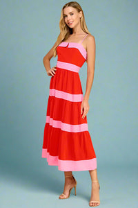 Tiered Bow Back Midi Dress - Red
