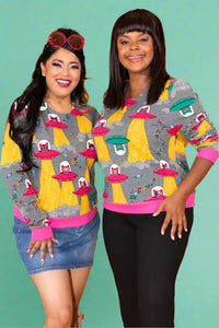 Cats In Space French Terry Pullover Grey