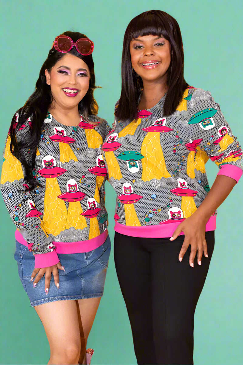 Cats In Space French Terry Pullover Grey