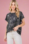 Rib Knit Floral T-Shirt - Black